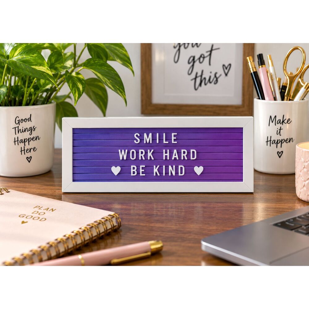 Office Envy Purple Desk Letter Board 9.75" x 3.5" 145 Letters Symbols Sign